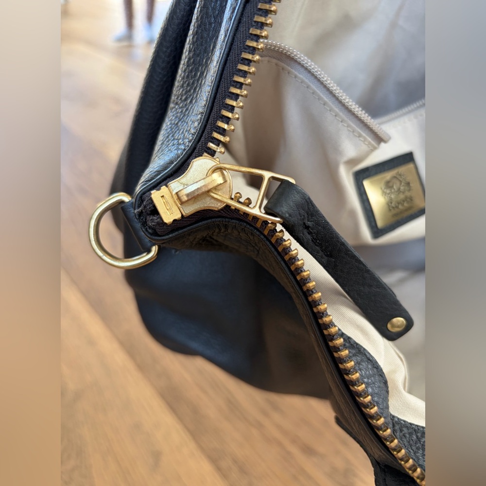 Roots Black Pebbled Leather Satchel with Brass/Gold Hardware - Picture 10 of 15